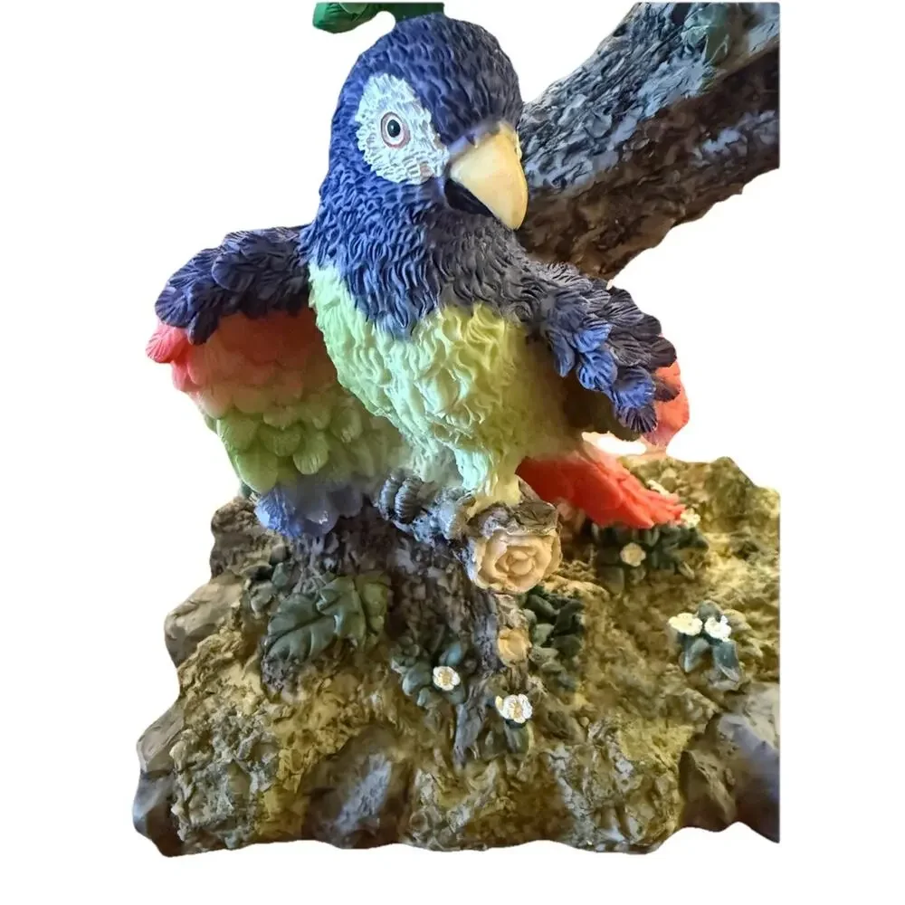 De Elina Tropical Parrots Figurine Clock Vintage Resin Macaw Bird Statue Decor